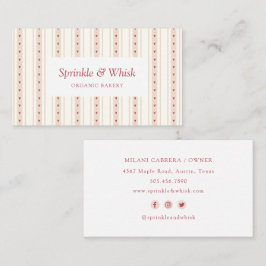 Retro Red And Cream Heart Stripes Bakery 名刺