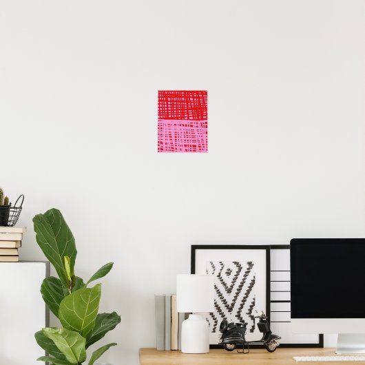 Retro Red and Pink Abstract Grid ポスター (ホームオフィス)