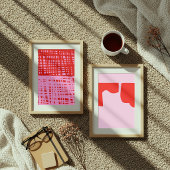 Retro Red and Pink Abstract Grid ポスター