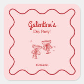 Retro Red and Pink Galentines Party スクエアシール (正面)