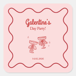 Retro Red and Pink Galentines Party スクエアシール