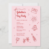 Retro Red and Pink Galentines Party 招待状 (正面)