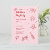 Retro Red and Pink Galentines Party 招待状 (スタンド正面)