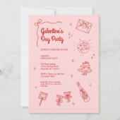 Retro Red and Pink Galentines Party Invitation 招待状 (正面)
