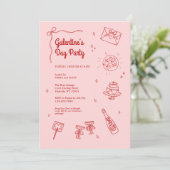 Retro Red and Pink Galentines Party Invitation 招待状 (スタンド正面)