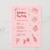 Retro Red and Pink Galentines Party Invitation 招待状 (正面/裏面)