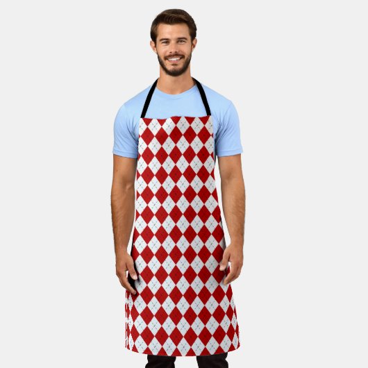 Retro Red Argyle Chef’s Apron エプロン (着用した状態)