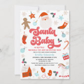 Retro Red Blue Boys Santa Baby Baby Shower 招待状 (正面)
