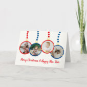  Retro red blue Christmas ornaments photo holiday カード (正面)