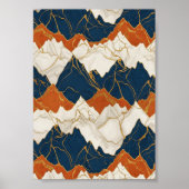 Retro Red Blue Mountain Landscape Art ポスター (正面)