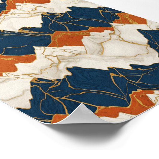 Retro Red Blue Mountain Landscape Art ポスター (角)