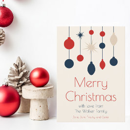 Retro Red Blue Ornaments Christmas Photo Inside シーズンカード