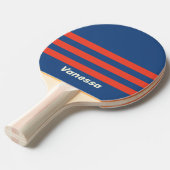 Retro Red & Blue Three Across Striping with Name 卓球ラケット (正面アングル)