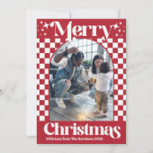 Retro Red Checkerboard Christmas Flat Card シーズンカード (正面)