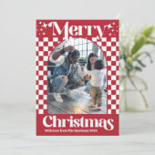 Retro Red Checkerboard Christmas Flat Card シーズンカード (スタンド正面)