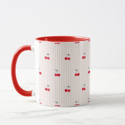 Retro Red Cherry Pattern Sweetheart Glaze マグカップ (左)