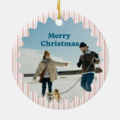 Retro Red Christmas Party Striped セラミックオーナメント (裏面)