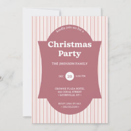 Retro Red Christmas Party Striped Invitation 招待状