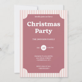 Retro Red Christmas Party Striped Invitation 招待状