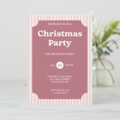 Retro Red Christmas Party Striped Invitation 招待状 (スタンド正面)