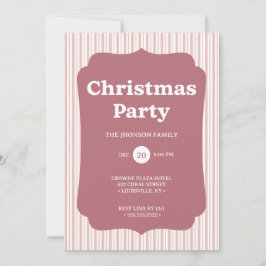 Retro Red Christmas Party Striped Invitation 招待状