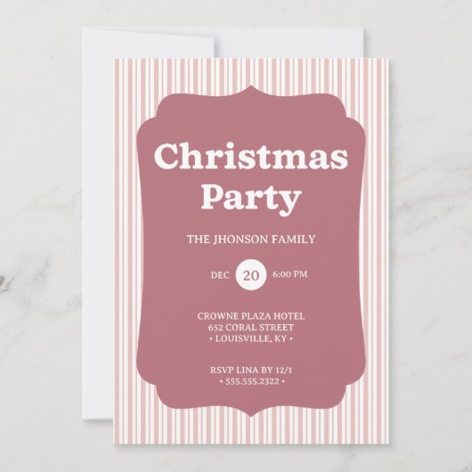 Retro Red Christmas Party Striped Invitation 招待状 (正面)