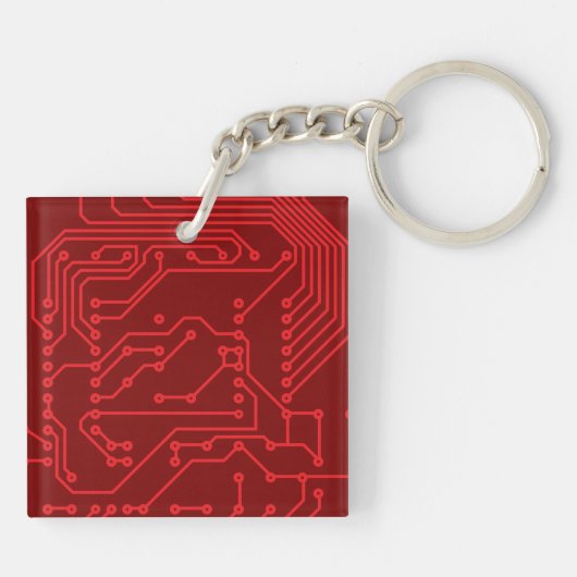 Retro Red Circuit Board Tech Pattern キーホルダー (裏面)