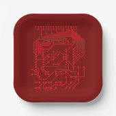 Retro Red Circuit Board Tech Pattern ペーパープレート (正面)