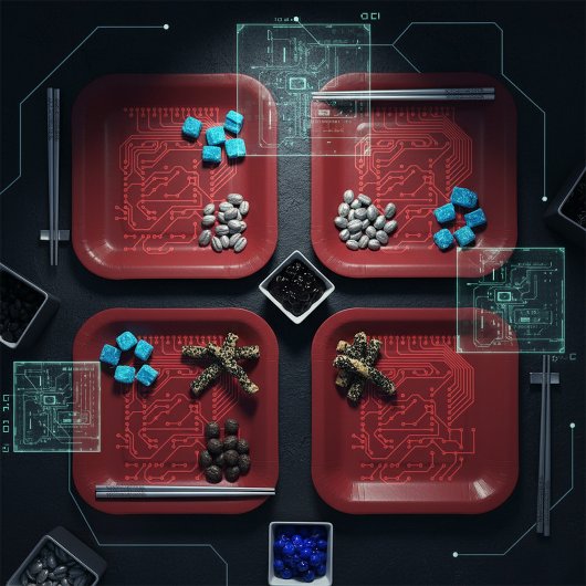 Retro Red Circuit Board Tech Pattern ペーパープレート