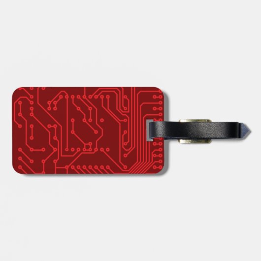 Retro Red Circuit Board Tech Pattern ラゲッジタグ (裏面横)