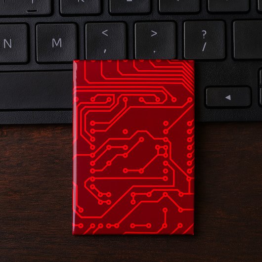 Retro Red Circuit Board Tech Pattern 缶バッジ