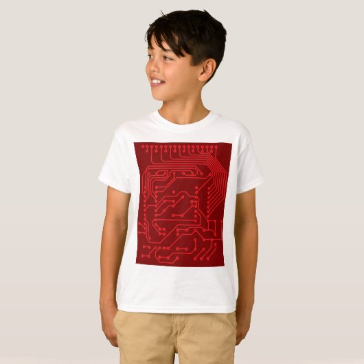 Retro Red Circuit Board Tech Pattern Tシャツ (正面フル)