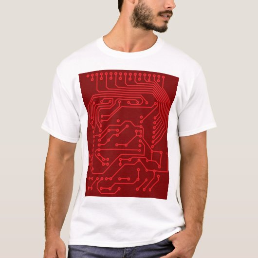 Retro Red Circuit Board Tech Pattern Tシャツ (正面)