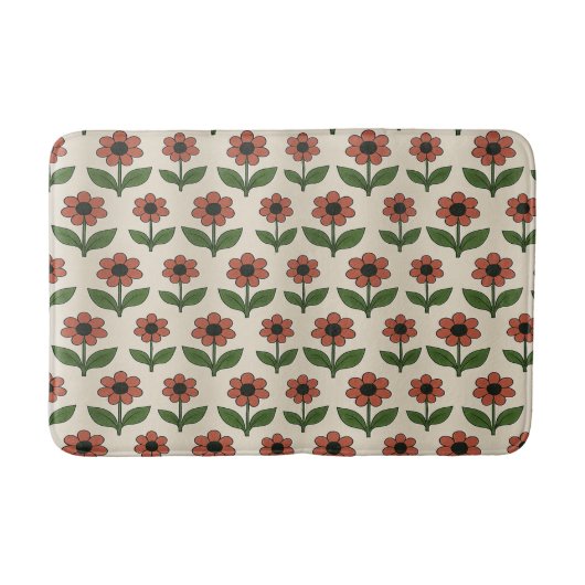 Retro Red Daisy Pattern Bath Mat バスマット (正面)