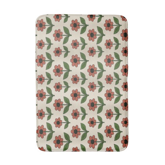Retro Red Daisy Pattern Bath Mat バスマット (正面縦)