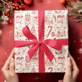 Retro Red Doodle Christmas Wrapping Paper ラッピングペーパーシート