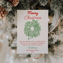 Retro Red Drawn Bow Wreath Non Photo Christmas  シーズンカード