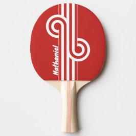 Retro Red Dual Stripe Loop with Name 卓球ラケット
