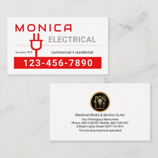 Retro Red Electric Power Plug 名刺 (正面/裏面)