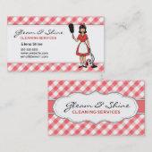 Retro Red Gingham Cleaner Cleaning Lady Service 名刺 (正面/裏面)