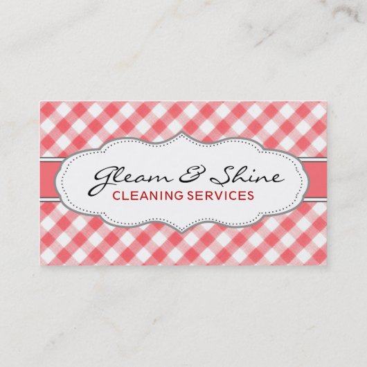 Retro Red Gingham Cleaner Cleaning Lady Service 名刺 (裏面)