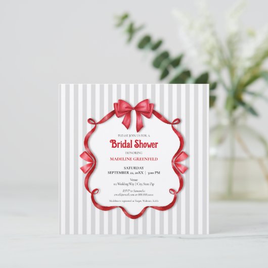 Retro Red, Gray & White Wedding Bridal Shower 招待状 (スタンド正面)