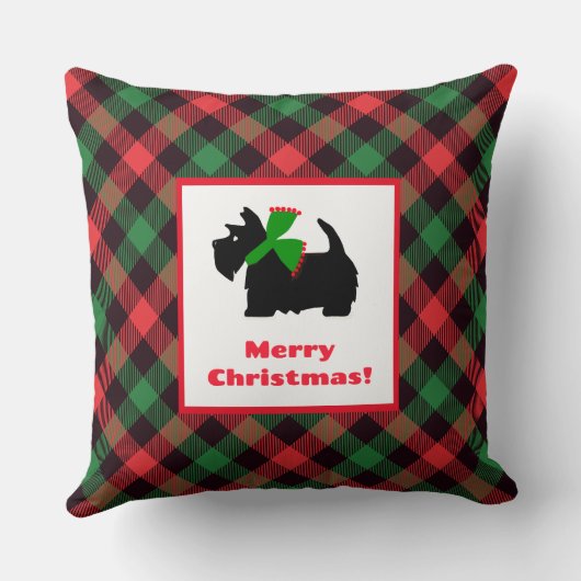 Retro Red Green Black Scottish Terrier クッション (裏面)