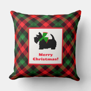 Retro Red Green Black Scottish Terrier クッション