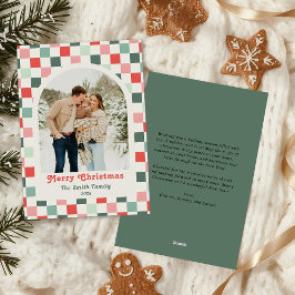 Retro Red Green Checkerboard Photo Arch Christmas シーズンカード