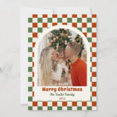 Retro Red Green Checkerboard Photo Arch Christmas シーズンカード (正面)