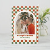 Retro Red Green Checkerboard Photo Arch Christmas シーズンカード (スタンド正面)