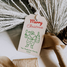 Retro Red Green Hand Drawn Santa Claus Christmas ギフトタグ