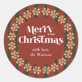 Retro Red & Green Merry Christmas Custom Name ラウンドシール (正面)