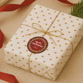 Retro Red & Green Merry Christmas Custom Name ラウンドシール